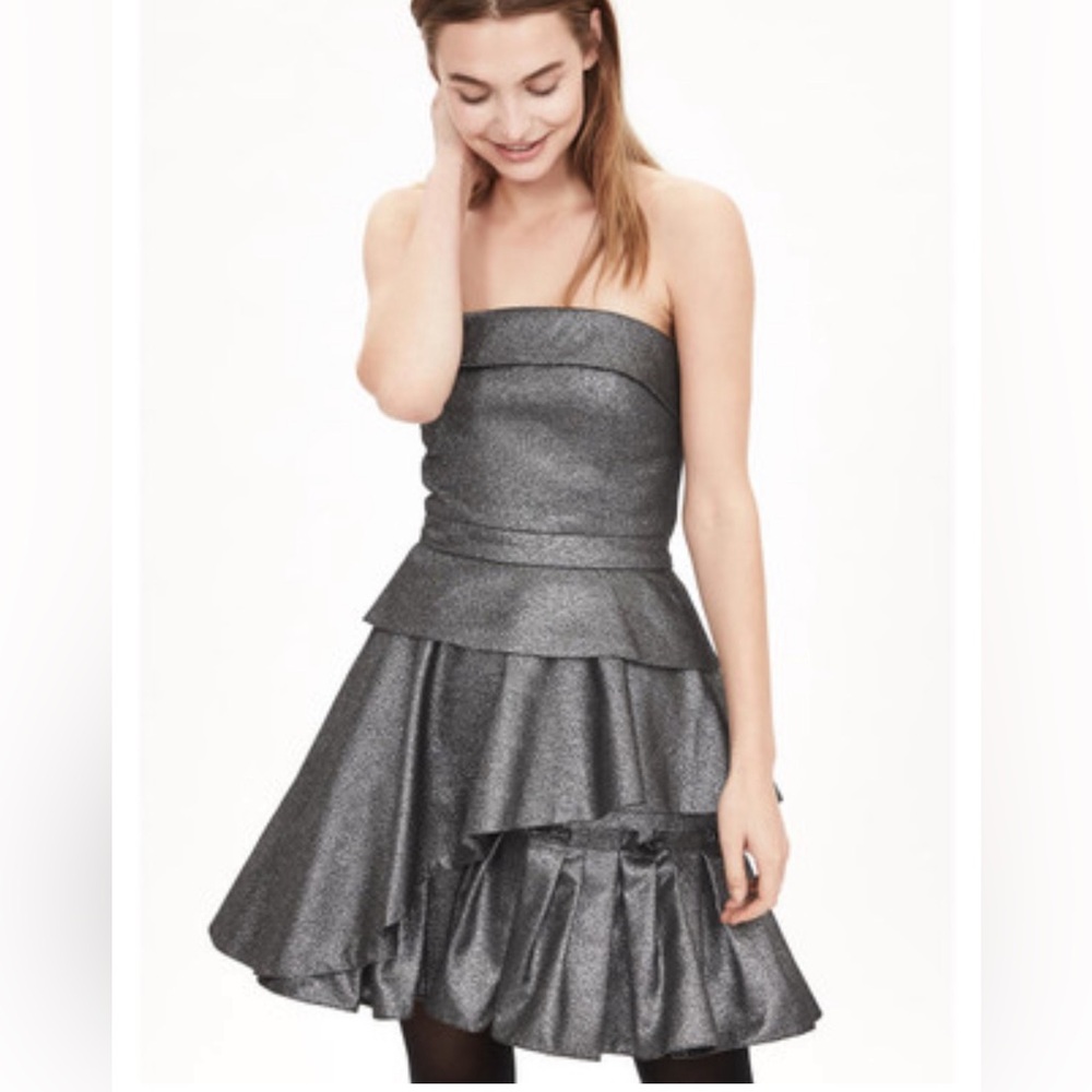 Banana Republic Strapless Metallic Dress Size 4 NWT Party Cocktail Ruffle Mini
